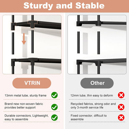 VTRIN 10 Tiers Tall Shoe Rack Holds 20-25 Pairs of Shoes Sturdy Vertical Shoe Organizer with 18pcs Hooks Stackable Narrow Shoe Rack for Closet, Entryway Black
