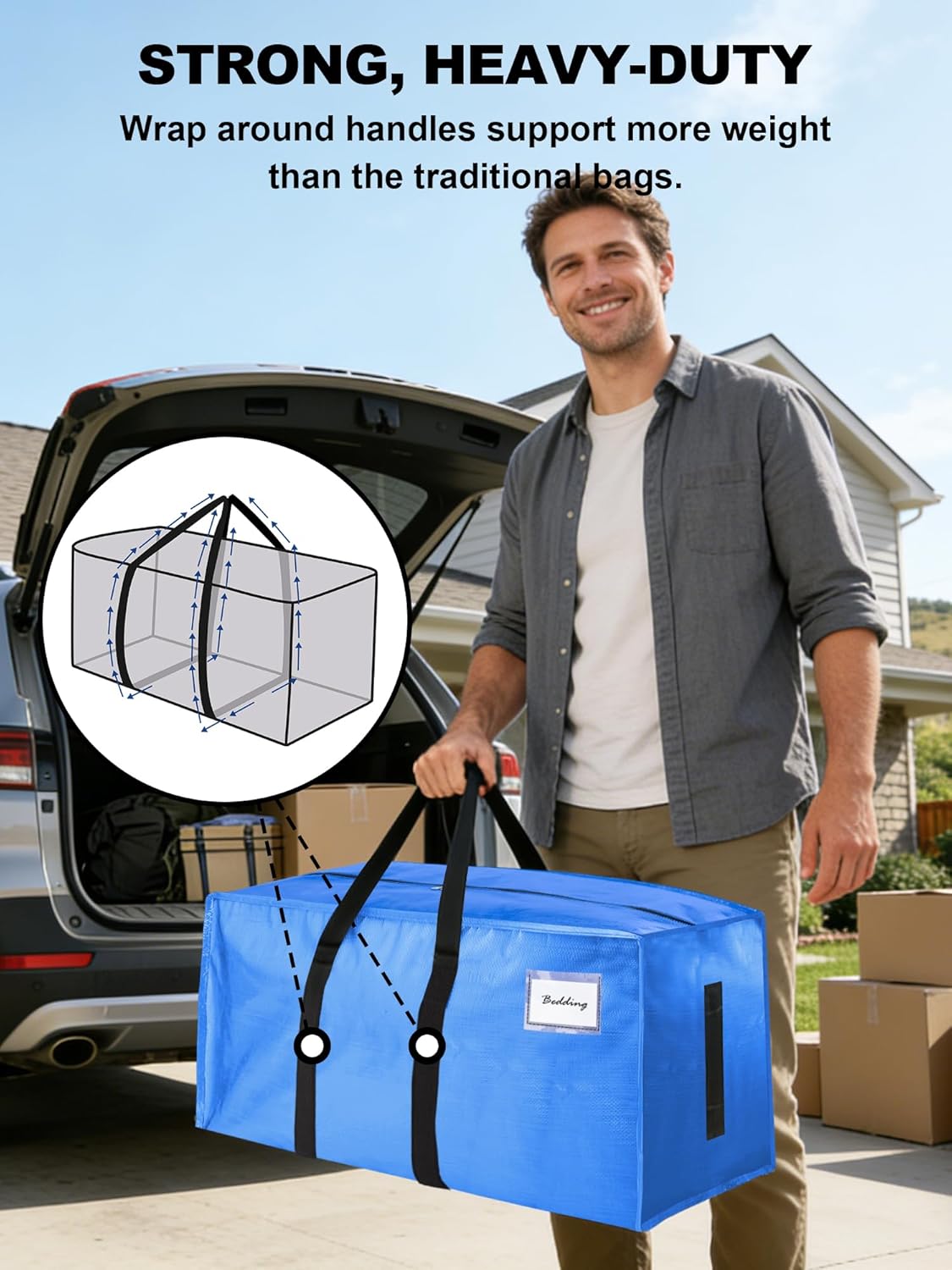 HOMESURE Supports 200lbs Heavy Duty Moving Bags - Strong Zipper & Wrap-Around Handles - Water-Resistant Storage Totes, Durable Alternative to Moving Boxes - 8 Pack - Semi-Transparent