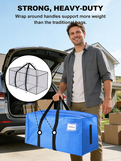 HOMESURE Supports 200lbs Heavy Duty Moving Bags - Strong Zipper & Wrap-Around Handles - Water-Resistant Storage Totes, Durable Alternative to Moving Boxes - 8 Pack - Semi-Transparent