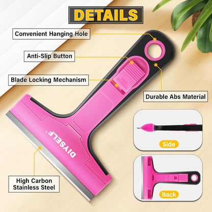 DIYSELF Razor Blade Scraper, 1 Pack Scraper Tool with 10pcs 4-Inch Blades, Razor Scraper for Cleaning Glass, Window, Stove Top, Oven, Kitchen, Cooktop, Shower Door, Sticky Residue, Tile, Wallpaper