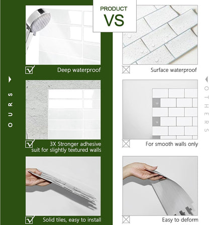 STICKGOO 10-Sheet Peel and Stick Backsplash Tile, Self Adhesive Vinyl Wall Tiles, Stick on Backsplash for Kitchen and Bathroom(Thicker Design)