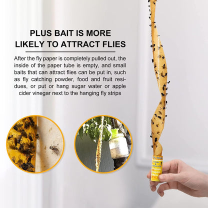 Fly Strips Trap Indoor Sticky Hanging, 24 Pack Fly Paper Traps Outdoor, Flies Tape Paper Ribbon Rolls for Home Kitchen, Fruit & Bug Gnat Catchers for Inside, Killer for Winged Insect