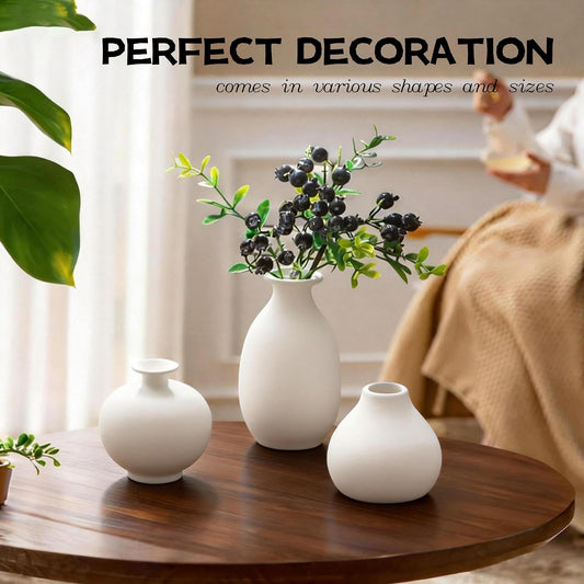Small White Ceramic Vases Set of 5, Mini Decorative Boho Vases for Flower, Wedding & Home Decor