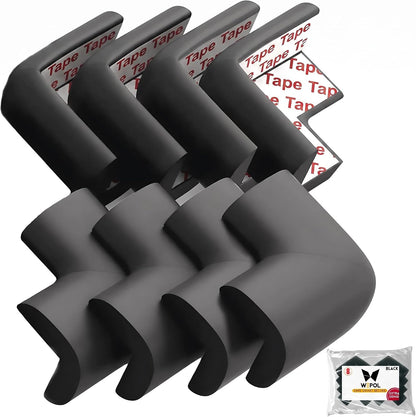 Soft Foam Corner Protectors for Baby, Bed Frame Corner Guards, Sharp Edge Desk Furniture Safety Cover Bumpers for Kids, Adhesive Pre-Taped Rubber Padding Cushion (Black, 4 Pack)