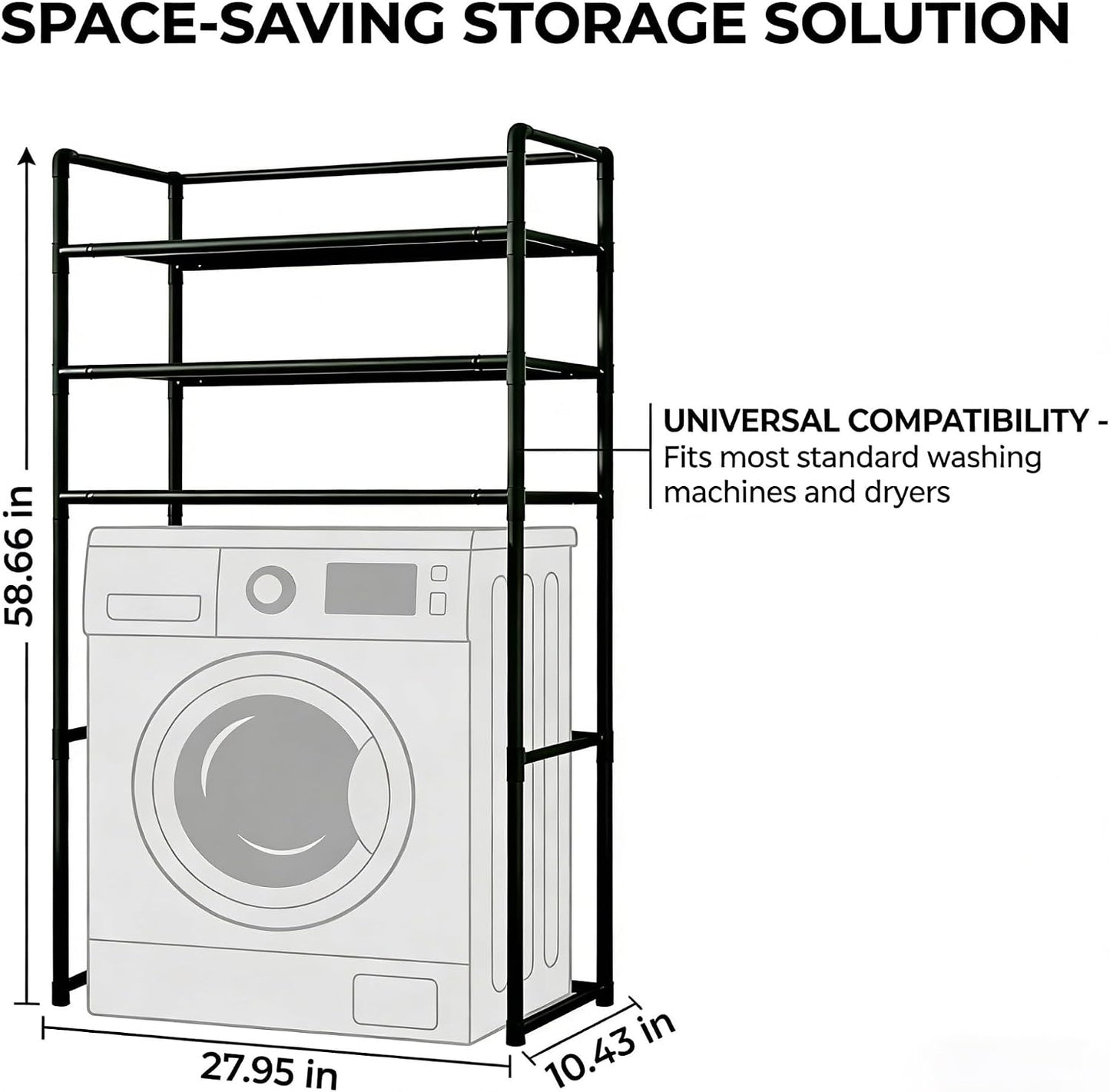 Heavy Duty Adjustable Metal Laundry Organizer, Space-Saving Over Washer & Dryer Storage Shelf for Bathroom, Balcony & Utility Room(White)