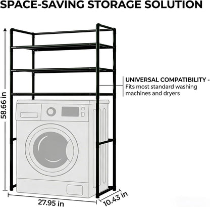 Heavy Duty Adjustable Metal Laundry Organizer, Space-Saving Over Washer & Dryer Storage Shelf for Bathroom, Balcony & Utility Room(White)
