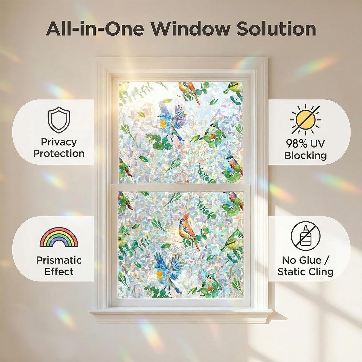 Frosted Window Privacy Film - Brushed Silver Static Cling Glass Film for Bathroom, Day and Night Door Privacy Film Window Cover to Stop Dog Barking, 17.5x78.7 Inch, Pure