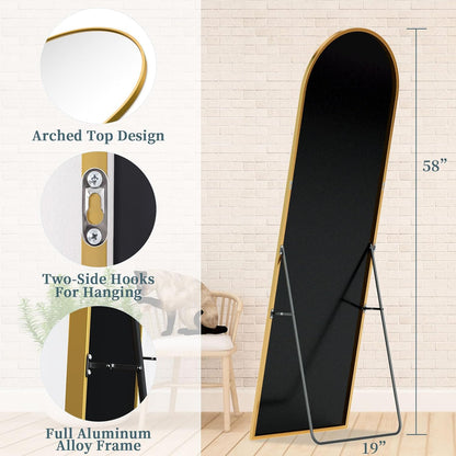 Full Length Mirror with Stand, 71"x28" Arched Full Body Large Stand Up Aluminum Frame Floor Standing Mirror, Freestanding Hanging Leaning Mounted for Bedroom Living Room Entryway Gold