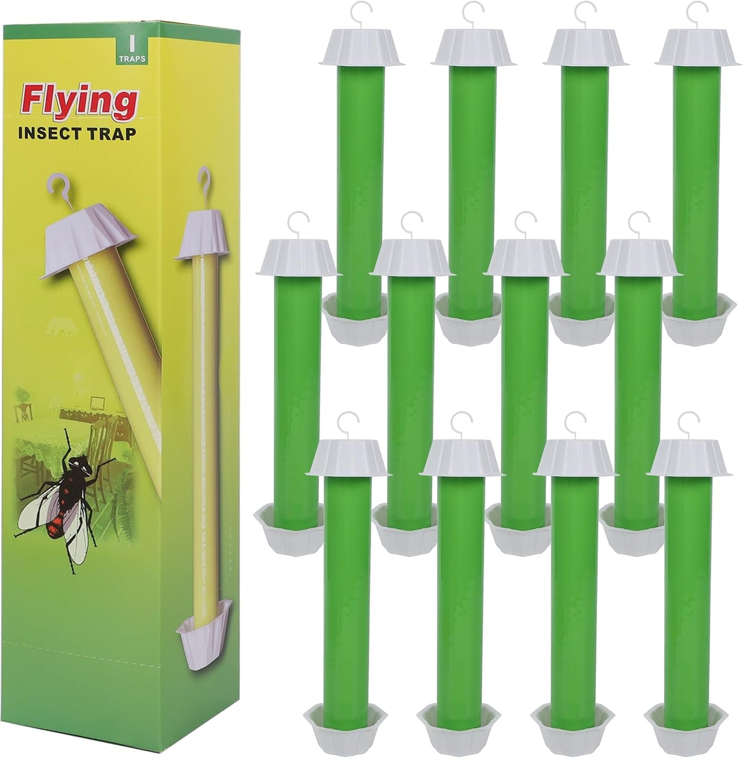 Fly Stick Sticky Fly Traps for Indoors Outdoor 12pk, Sticky Hanging Fly Stick, Flying Insect Trap, wasp Trap（Fluorescent Strip Yellow）