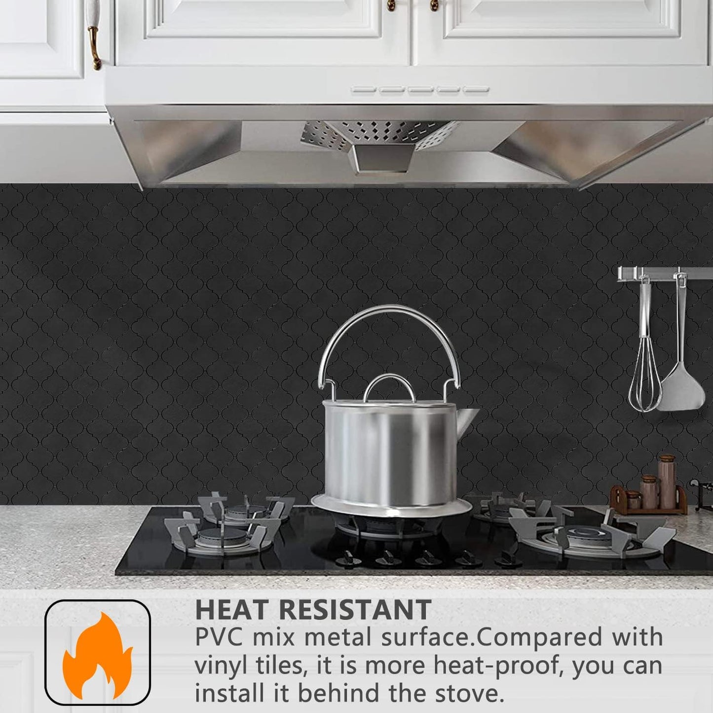STICKGOO Arabesque Peel and Stick Backsplash Tile, Stick on Backsplash for Kitchen and Bathroom, Beige Marble Look PVC Mixed Metal Aluminum Mosaic Tiles (10 Sheets)