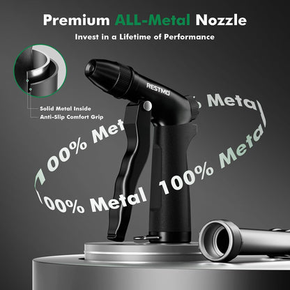 RESTMO Metal Water Hose Nozzle, Heavy Duty Garden Hose Sprayer for Outdoor | Adjustable Brass Spray Head, 4 Watering Patterns, Jet | Mist | Cone | Full, Leak-proof, Ideal for Lawn & Plant & Car, Green