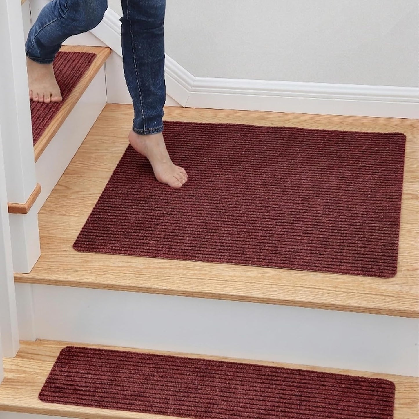 MBIGM 8" X 30" (15 in Pack) Nonslip Carpet Stair Treads Non-Skid Safety Rug Slip Resistant Indoor Runner for Kids Elders & Pets with Reusable Adhesive - Brown - Non Slip Stair Treads Indoor
