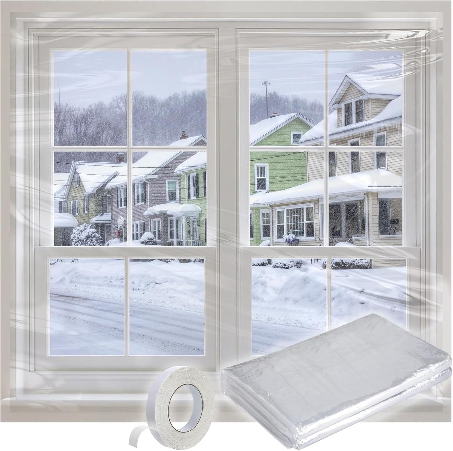 Apipi Patio Door Window Insulation for Winter - 87 x 236 in Thicken Sealing Plastic for Winterizing, Clear Shrink Film Cover Kit with Double-Side Tape for Large Window/ Sliding Door/French Door