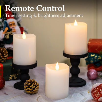 3"x4" Flickering Flameless Battery Candles with Timer, White Realistic LED Pillar Candles, Set of 2 Large Remote-Operated Candles for Home Indoor/Outdoor & Holiday Decor