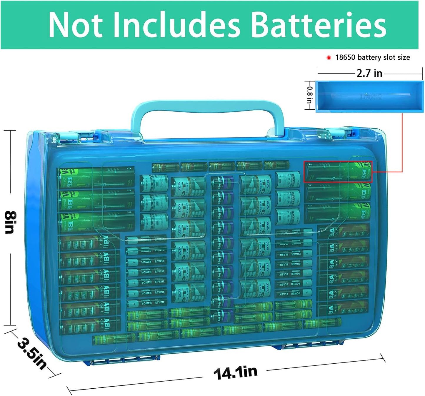 ALCYON 269+ Battery Organizer Case with Tester, Double-Sided Storage-Blue | Clear Rigid Shell and Dedicated Slots Keep Batteries Visible, Separated and Secure for Home, Office or Workshop,Case Only
