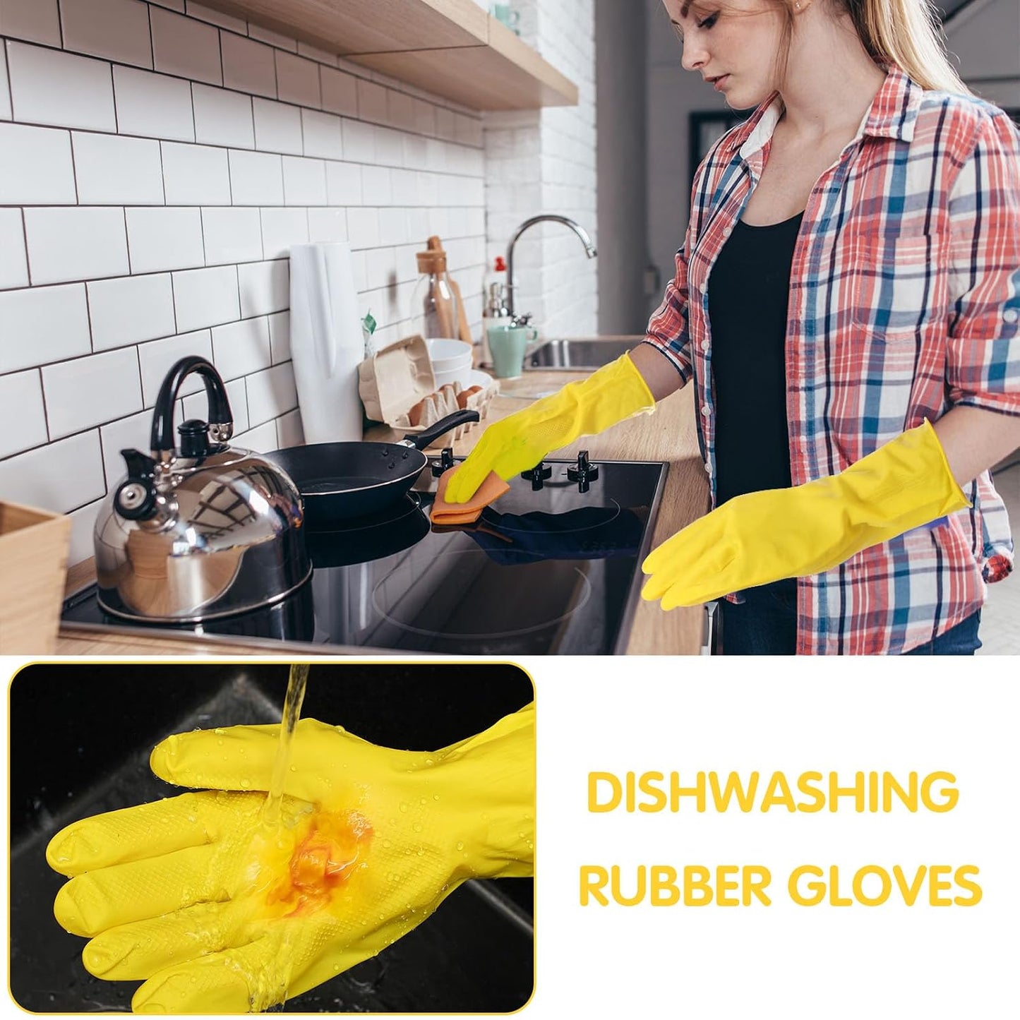 Rubber Reusable Gloves Long Household Dishwashing Gloves Kitchen Cleaning for Dishes Clean Gardening