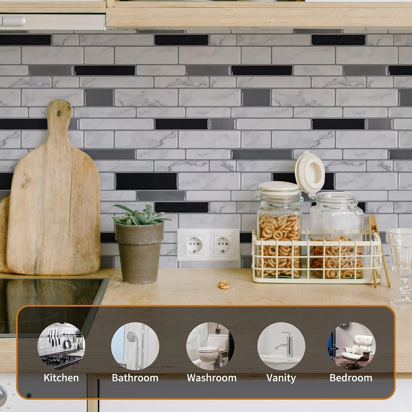 WOWSTAR 10-Sheet Peel and Stick Backsplash Tile for Kitchen Wall, Back Splash Stick On Tiles for Kitchen (12"x 12", Gray)