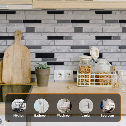 WOWSTAR 10-Sheet Peel and Stick Backsplash Tile for Kitchen Wall, Back Splash Stick On Tiles for Kitchen (12"x 12", Gray)