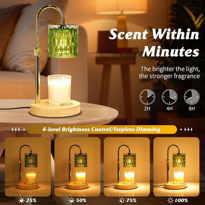 Candle Warmer Lamp with Timer and Dimmable, Electric Wax Melt Candle Warmers Height Adjustable with 2 Bulbs, Birthday Gifts for Women House Warming, Home Decor for Scented Jar Candles(Clear)