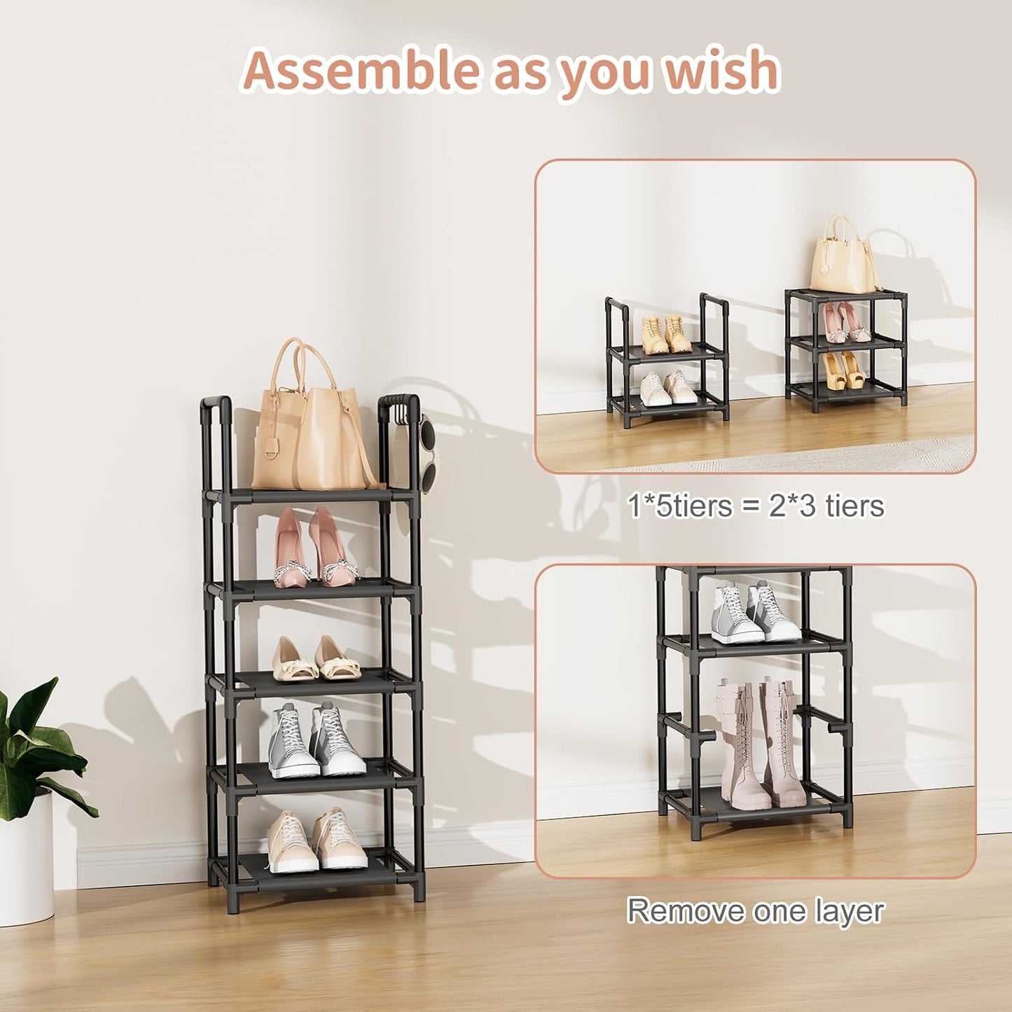 LANTEFUL Tall Narrow Shoe Rack for Entryway, 10-Tier Sturdy Metal Shoe Shelf Storage 10-15 Pairs of Shoes and Boots, Space Saving Corner Shoe Rack Organizer for Closet,Doorway,Garage,Living Room
