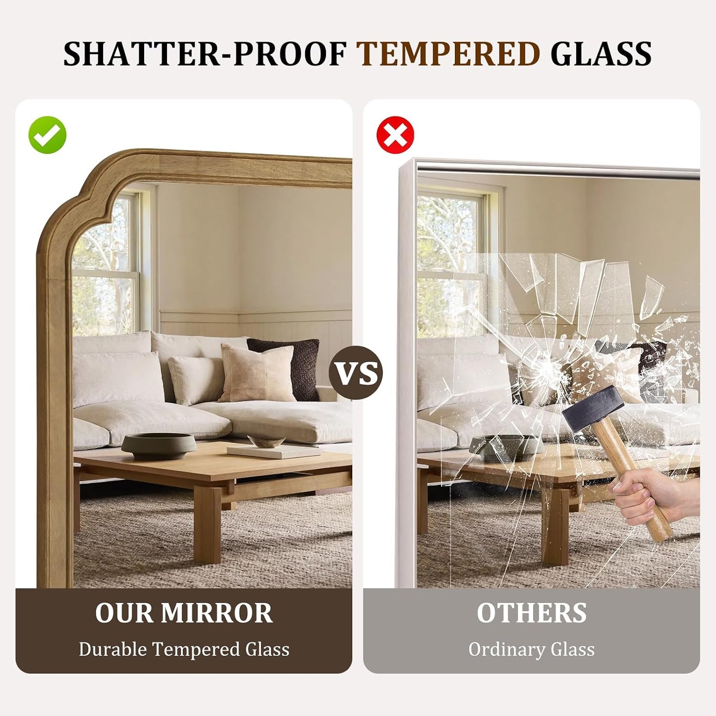 WallBeyond Full Length Mirror Wall Mounted 65"x22", Rustic Wooden Frame Floor Mirror, Large Full Body Mirror for Bedroom, Leaning or Hanging Against Wall, Natural