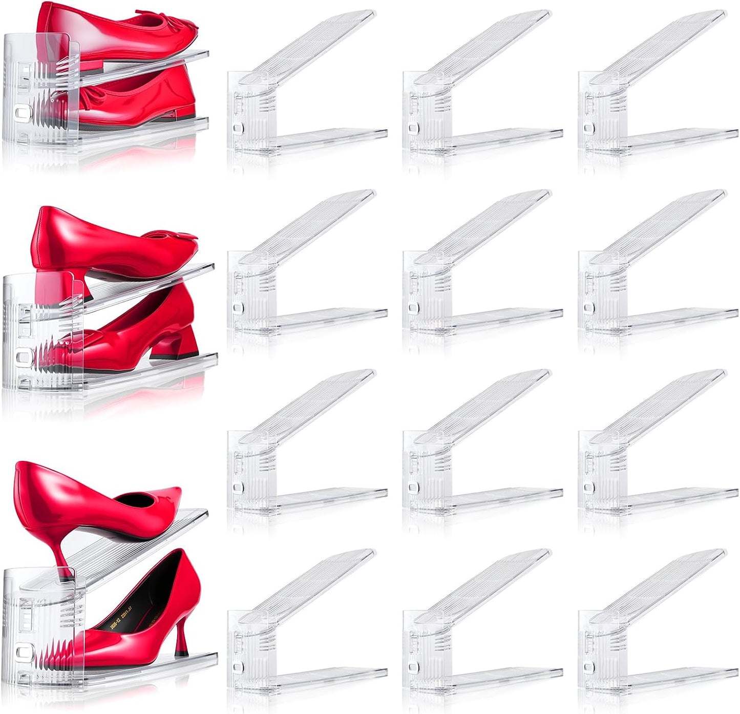 Adjustable Shoe Slots Organizer,12PACK Transparent Shoe Stackers Shoe Rack Holder Shoe Space Savers Double Layer Stack Shoe Racks for Closet Organization(Transparent)