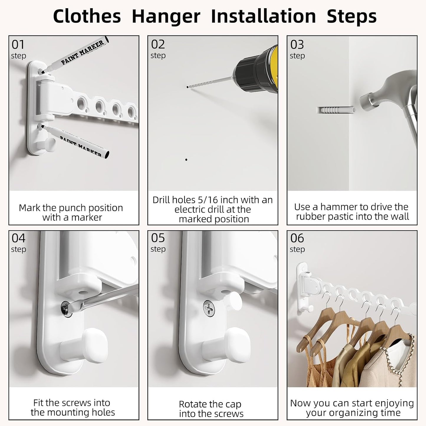 Wall Mounted Clothes Hanger Drying Folding Racks | Full 180° horizontal & vertical pivot