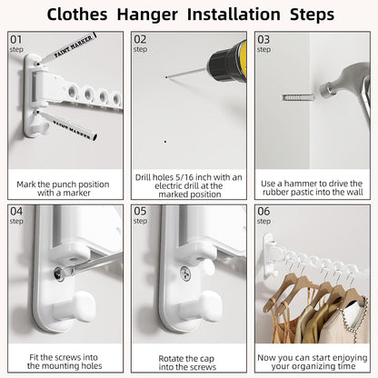 Wall Mounted Clothes Hanger Drying Folding Racks | Full 180° horizontal & vertical pivot