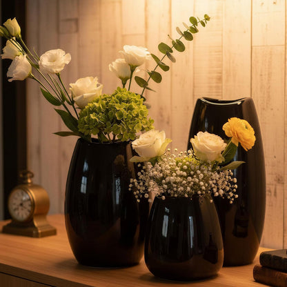 hjn Ceramic Vase Set of 3 White Flower Vase for Home Decor, Modern Decorative Vases for Flowers/Ideal Shelf Decor/Table/Living Room/Kitchen/Office-White