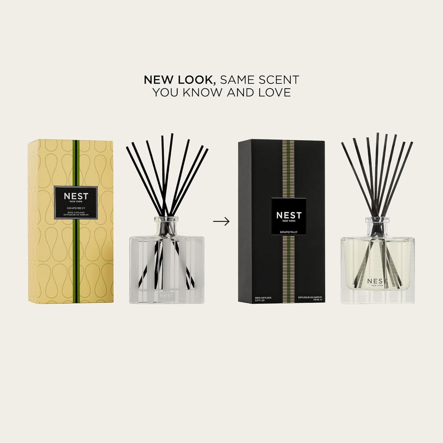 NEST New York Reed Diffuser, Moroccan Amber - 5.9 fl oz - Fragrance for Up to 90 Days - Reusable, Refillable Glass Holder - Includes 8 All-Natural Reed Sticks - Flame Free