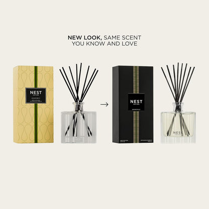 NEST New York Reed Diffuser, Moroccan Amber - 5.9 fl oz - Fragrance for Up to 90 Days - Reusable, Refillable Glass Holder - Includes 8 All-Natural Reed Sticks - Flame Free