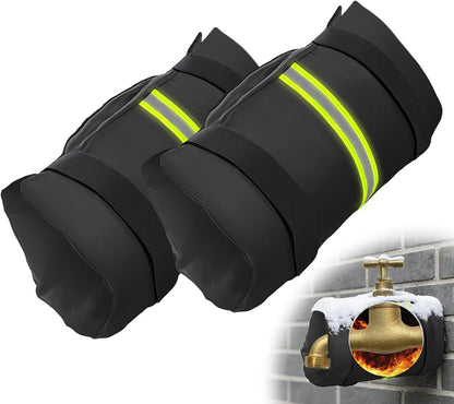 Outdoor Faucet Covers for Winter,7.28" W x 10.35" H Faucet Covers with 420D Waterproof Oxford Fabric, Reflective Strips (Black, 2 Pcs)