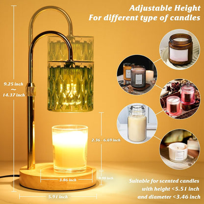 Candle Warmer Lamp with Timer and Dimmable, Electric Wax Melt Candle Warmers Height Adjustable with 2 Bulbs, Birthday Gifts for Women House Warming, Home Decor for Scented Jar Candles(Clear)