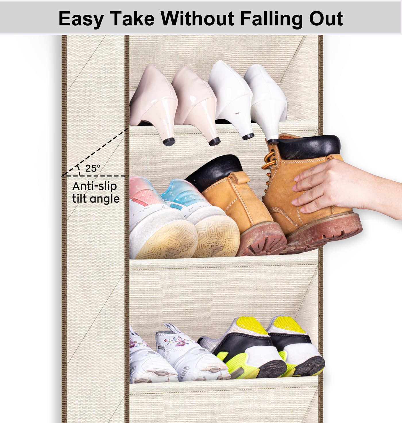 SLEEPING LAMB Over The Door Shoe Organizer for Closet with Large Deep Pockets, Narrow Shoe Rack for Door Hanging Boots Storage, Black