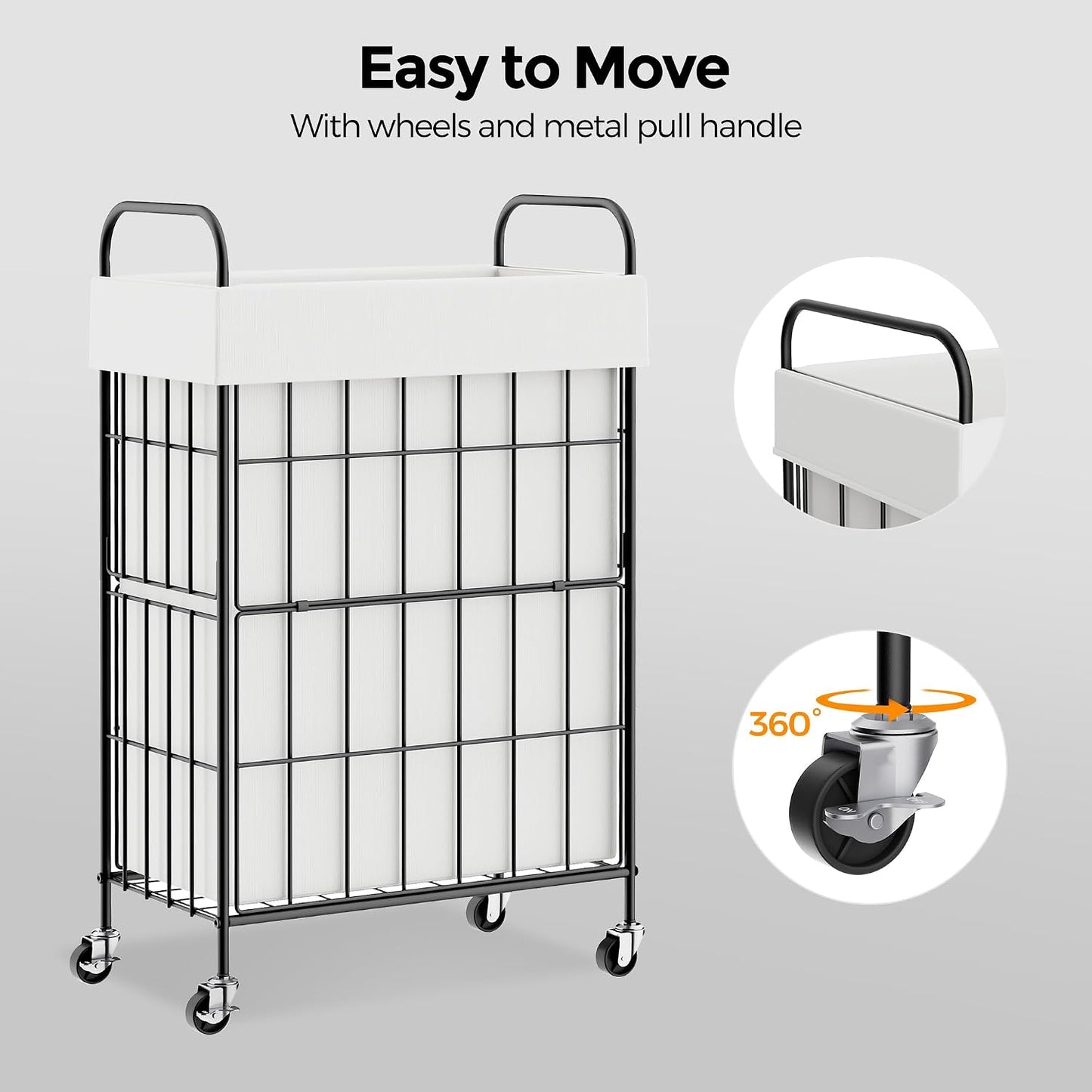 2 Section Laundry Hamper with Wheels and Brake, 100L Laundry Sorter Cart with 2 Removable Liner Bags, Metal Handle, Rolling Laundry Basket for Bedroom Laundry Room