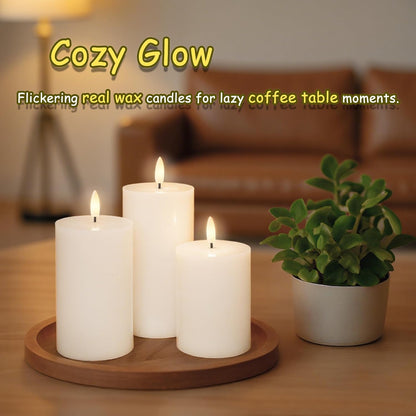 JOIONE Flameless Pillar Candles with Remote, 3 Pack Battery Operated Real Wax LED Candles, LED Candle that Perfect for Home Decorations Fireplace Table, White