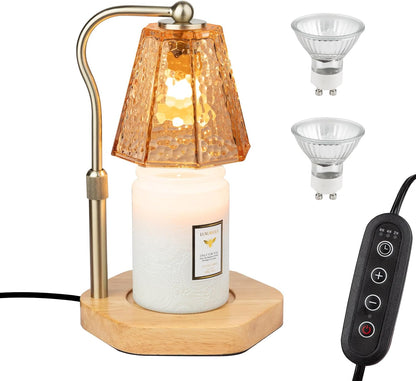 LALISU Candle Warmer Lamp with Timer and Dimmer, Vintage Electric Melter Candle with 2 Bulbs, Melter Scented Height Adjustable Compatible with Jar Candles, House Warming Gifts (Black)