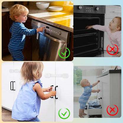 Safety Locks 6-Pack - Fridge & Cabinet Locks for Kids, 3M Adhesive, No Drilling, No Magnets, Adjustable 4.17-7.91in, Multi-Purpose for Kitchen, Dining, Bedroom, and Living Room