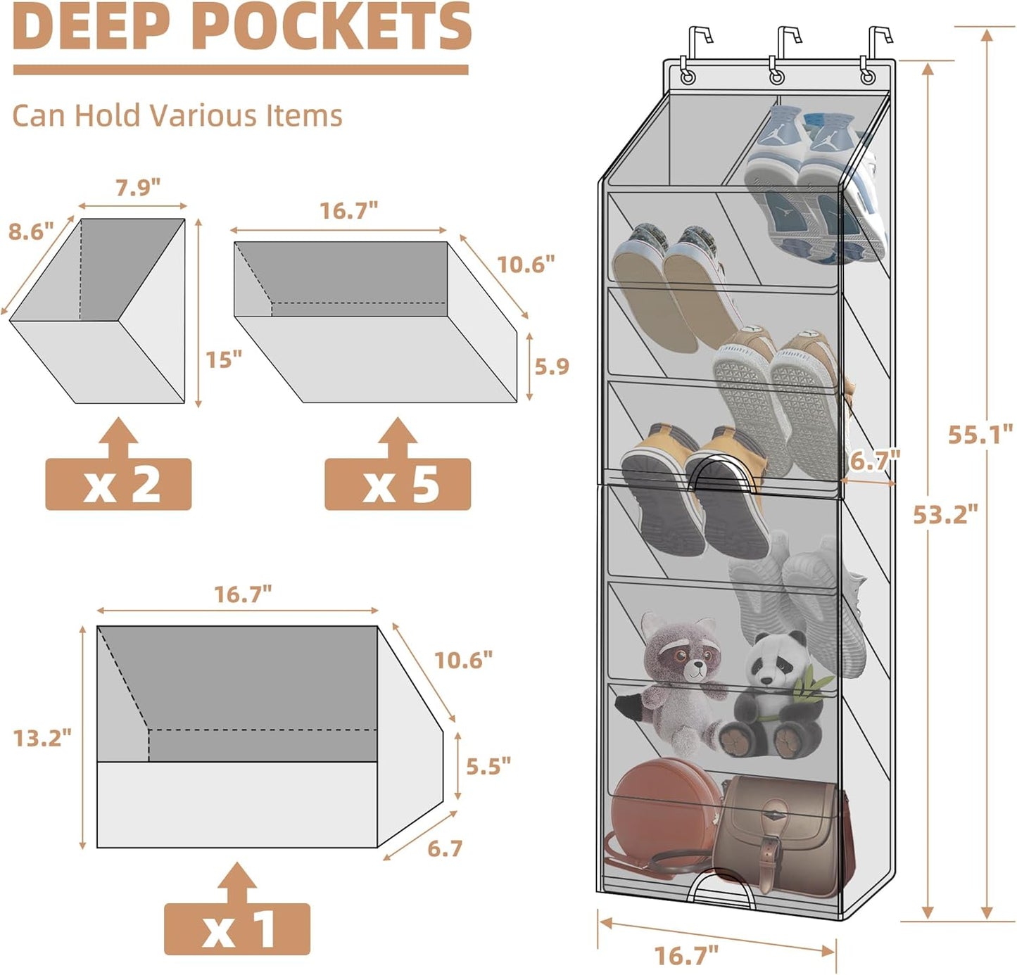 STORAGE MANIAC Over the Door Shoe Organizer with Curtain Dustproof Heavy-Duty Large Deep Pocket Hanging Shoe Organizer for Closet Dorm & Narrow Door Storage Shoe Holder Shoe Rack, 9-Shelf Beige 1 Pack