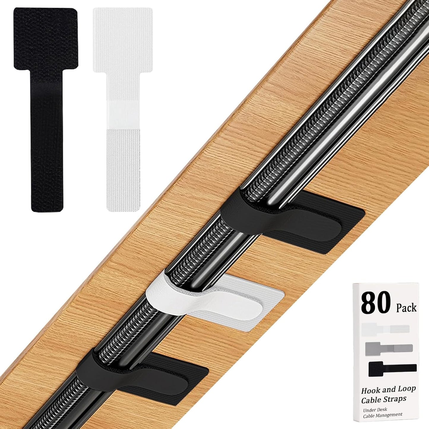 80PCS Hook and Loop Cable Straps, Cable Management Under Desk, Adhesive Cable Ties, Reusable Wire Organizers for Cords, Cords Management, Computer Accessories for Desk, Home Office Essentials, Gray