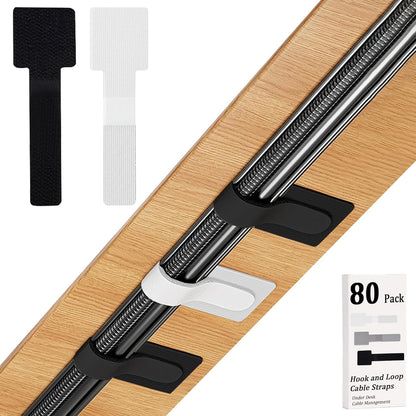 80PCS Hook and Loop Cable Straps, Cable Management Under Desk, Adhesive Cable Ties, Reusable Wire Organizers for Cords, Cords Management, Computer Accessories for Desk, Home Office Essentials, Gray