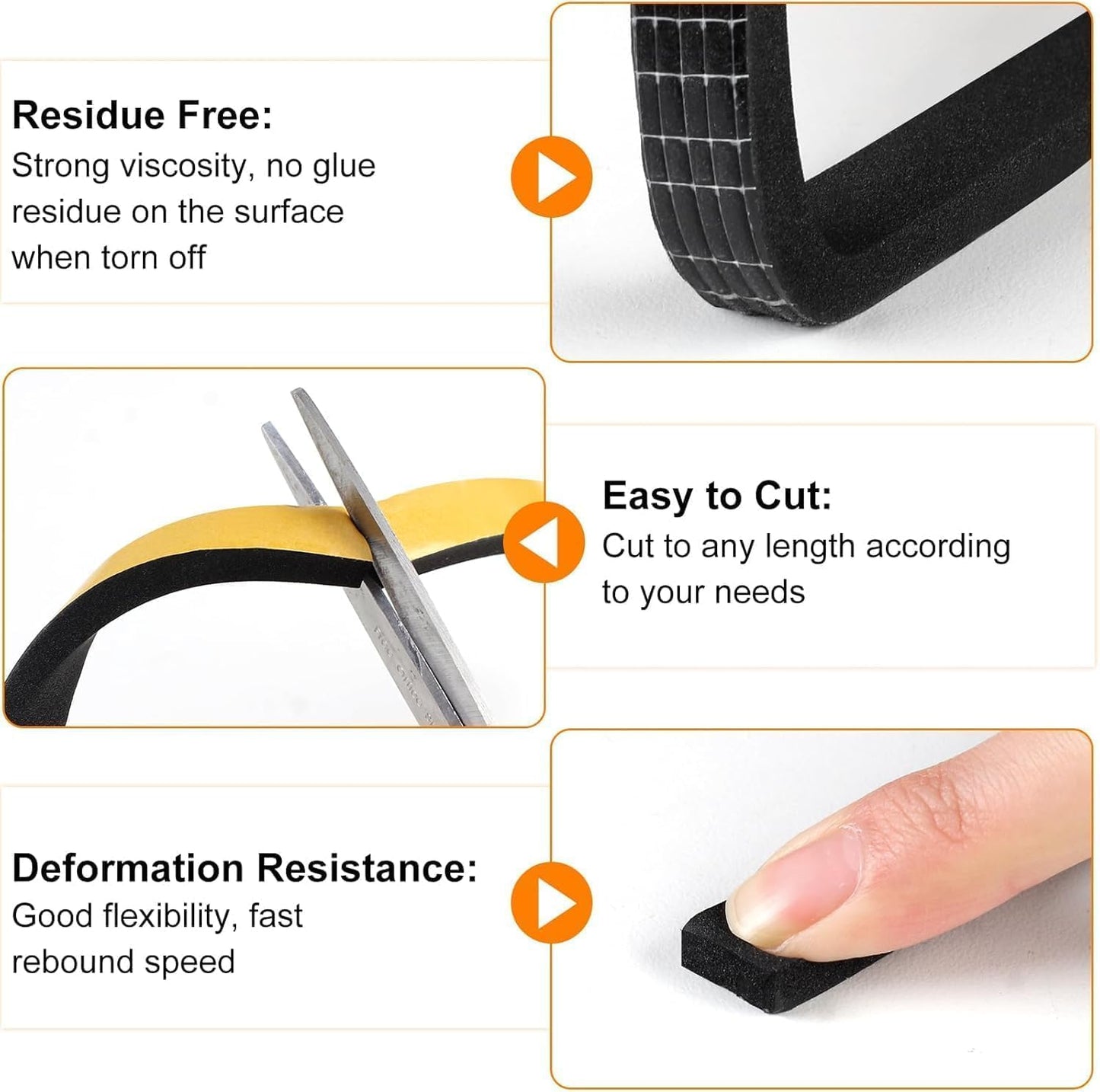 Ninsula 33Ft Door Weather Stripping, (1/2in x 1/4in), Strong Adhesive, Sound Proof, Door Insulation, Weatherproof Foam Tape for Doors, Weatherstripping for Doors Frames, Windows