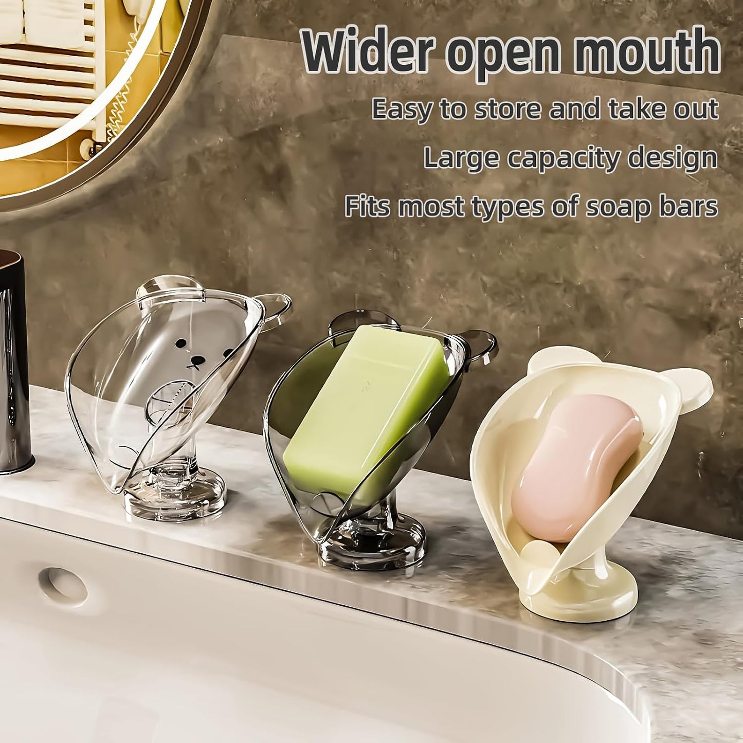 Leaf-Shaped Soap Dish – Premium Soap Bar Holder with Self-Drainage System – Bar Soap Holder for Shower, Bathroom Sink, Kitchen – Waterfall Soap Dish with Stand