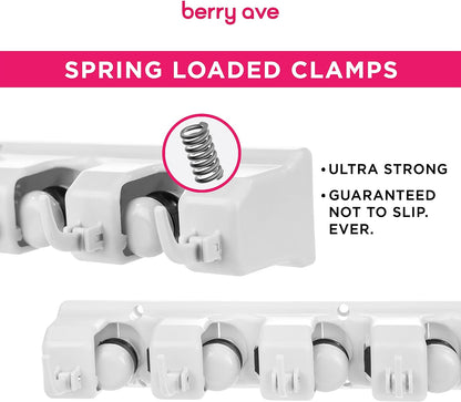 Broom Holder Wall Mount, Mop and Broom Organizer – Wall Mounted Broom Rack & Mop Rack, Rack for Brooms and Mops | Broom Hanger Wall Mount with 5 Slots & 6 Hooks, Kitchen Garage Laundry Garden