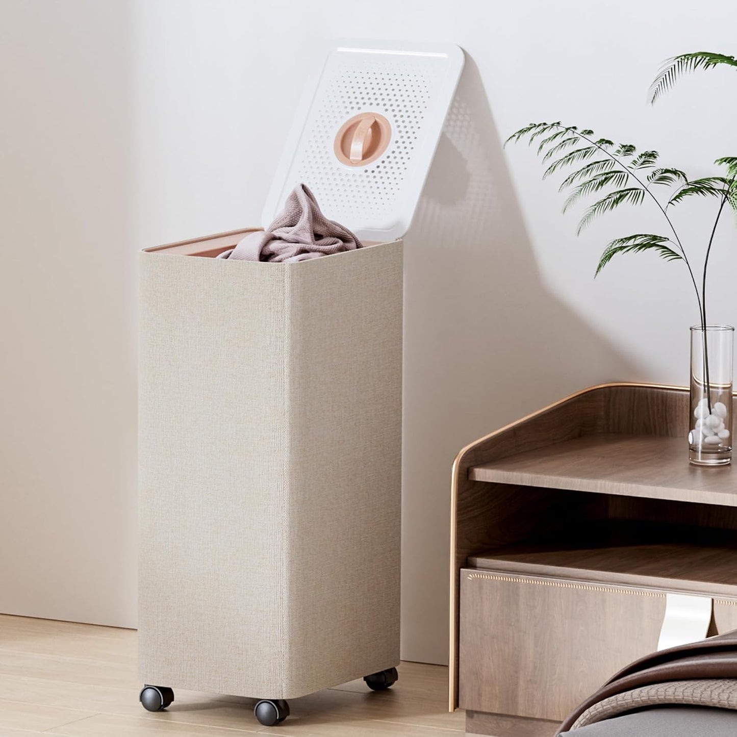 LAMU Hamper With Lid, Clothes Hamper, Laundry Basket with Lid with Removable Liner Bags, Dirty Clothes Basket with Wheels, Stylish Dirty Laundry Organizer for Home, 150L