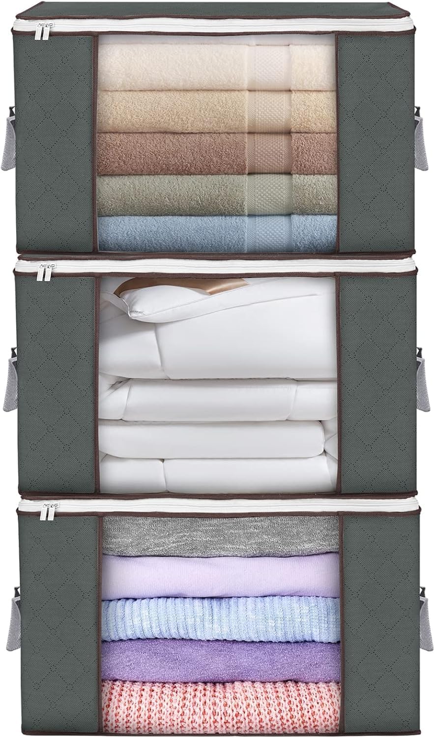90L Large Storage Bags, 6 Pack Clothes Storage Bins Foldable Closet Organizers Storage Containers with Reinforced Handle for Clothing, Blanket, Comforters, Bed Sheets, Pillows and Toys (Gray)