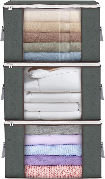 90L Large Storage Bags, 6 Pack Clothes Storage Bins Foldable Closet Organizers Storage Containers with Reinforced Handle for Clothing, Blanket, Comforters, Bed Sheets, Pillows and Toys (Gray)