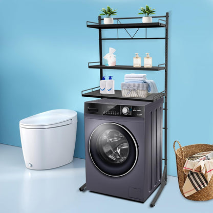 Over Washer and Dryer Shelves, Multi-functional 3 Tier Washing Machine Shelf, Laundry Room Storage Shelf, Space Saving Washing Machine Rack, Load Capacity 66 lbs (Black, 26.8'' x 18.3'' x 64'')
