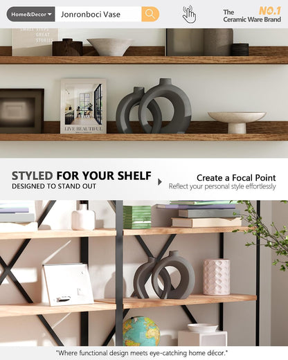7.2″Hx8.9″H Donut Shape Decorative Vase Set of 2, Ceramic, Modern Minimalism Styles, Flowers or Plant Table Vases for Home Decor Living Room Shelf Entry Console Mantle Dining Centerpiece (Matte White)