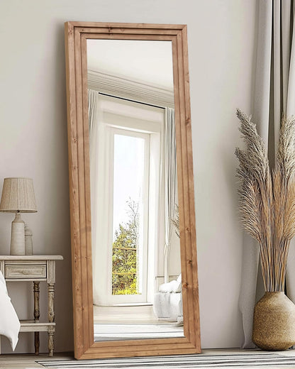 Full Length Mirror 65"x22" with Stand Solid Wood Frame Floor Large Mirror for Living Room, Bedroom Hanging Standing or Leaning Wall-Mounted, New Black